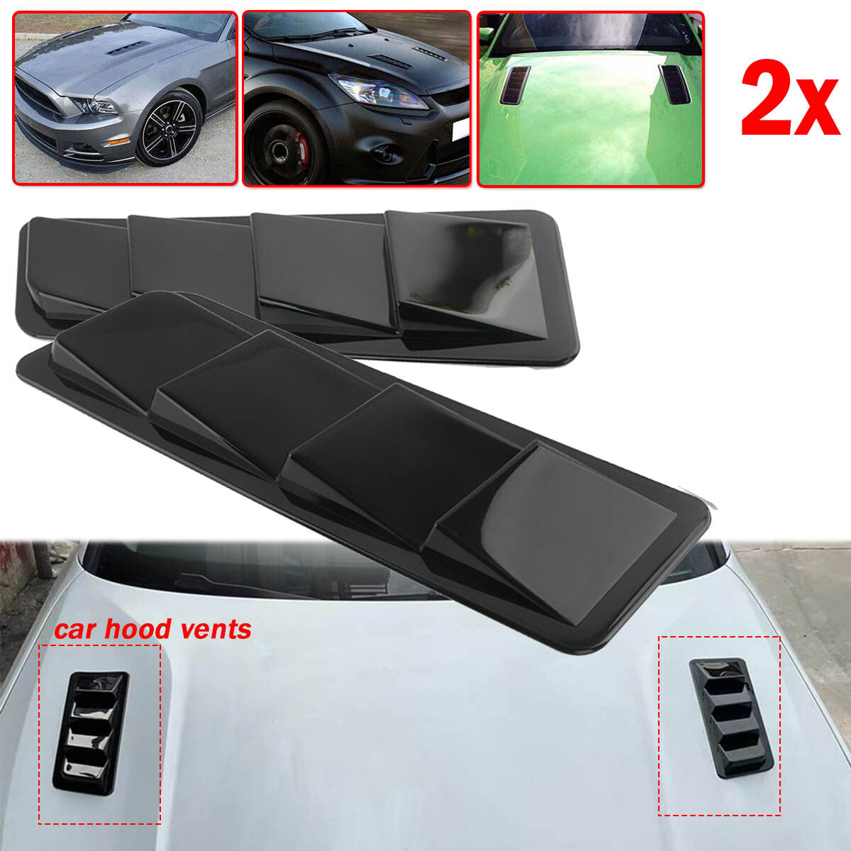 Hood Vent Scoop Kit Universal Air Flow Intake Louvers Cooling Cap (Black)
