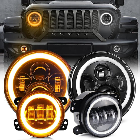 7-inch round LED headlights + 4-inch LED fog lights kit for Jeep for Wrangler JK