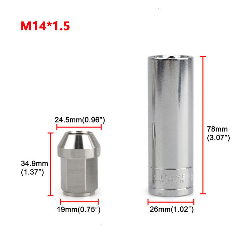 24pcs M141.5 Stainless Steel Wheel Nuts Lug Nuts Universal Hex 19mm Length 35mm