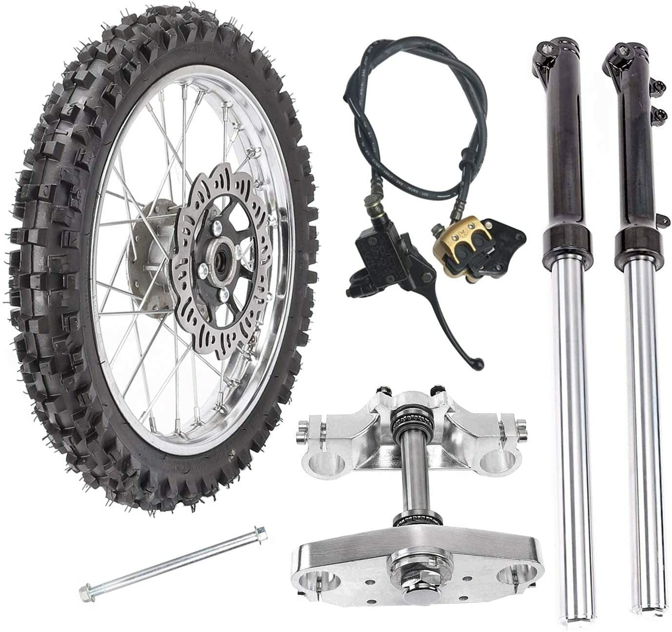 14-inch grooved bicycle wheel, 60/100-14 tire, rim + triple clamp fork, 125cc 110 CRF70