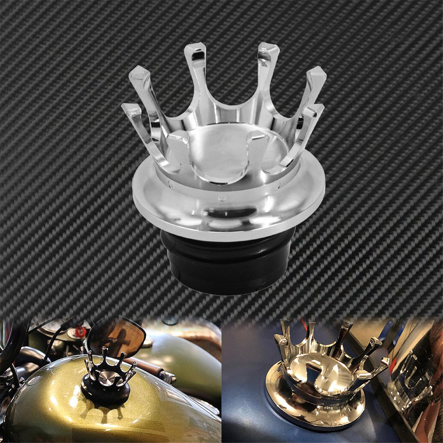 VENTED King Crown Gas Cap Fuel Tank Right-hand Thread Chrome Fit for Harley