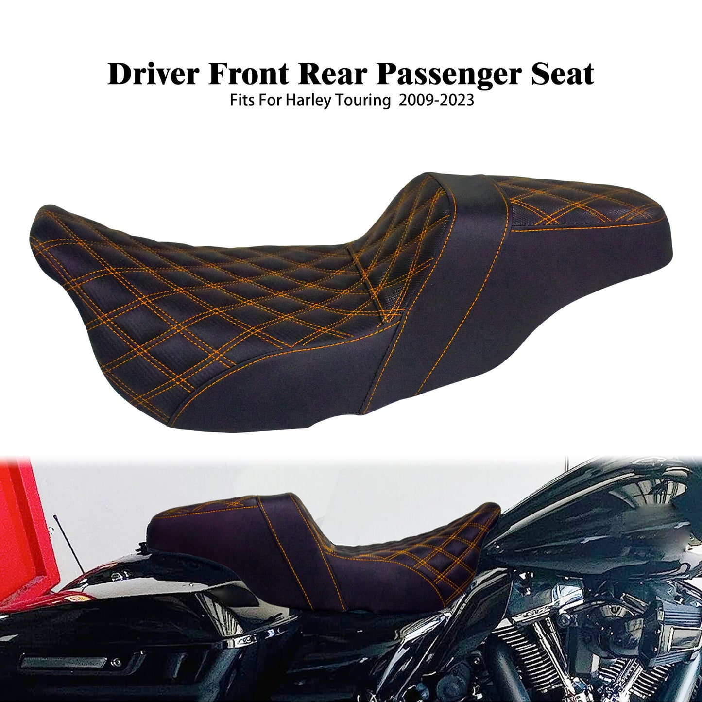 Driver Passenger for Seat Orange Line for Harley Touring Road Street Glide 2009-2023