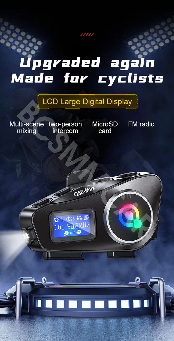 Bluetooth Headphones Motorcycle Helmet Intercom Headset FM Radio LCD Waterproof