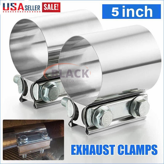 2x304 Stainless Steel 5-inch Butt Coupler Exhaust Pipe with Clamp Muffler