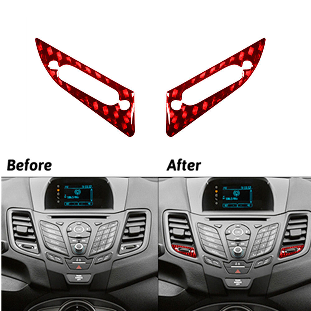2x Red Carbon Fiber Interior Center Air Vent Cover Trim for Ford Fiesta 2011-15