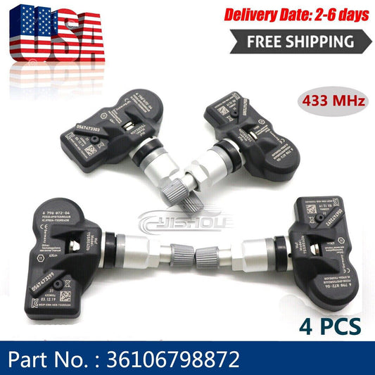 4PCS 433MHz 36106798872 TPMS Tire Pressure Monitoring Sensor for BMW X1 X3 Z4 M5