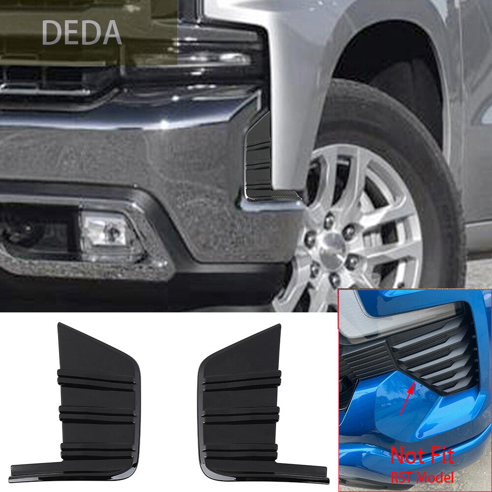 for Chevrolet Silverado 1500 2019+ Front Bumper Side Panel Decor Cover ABS Black