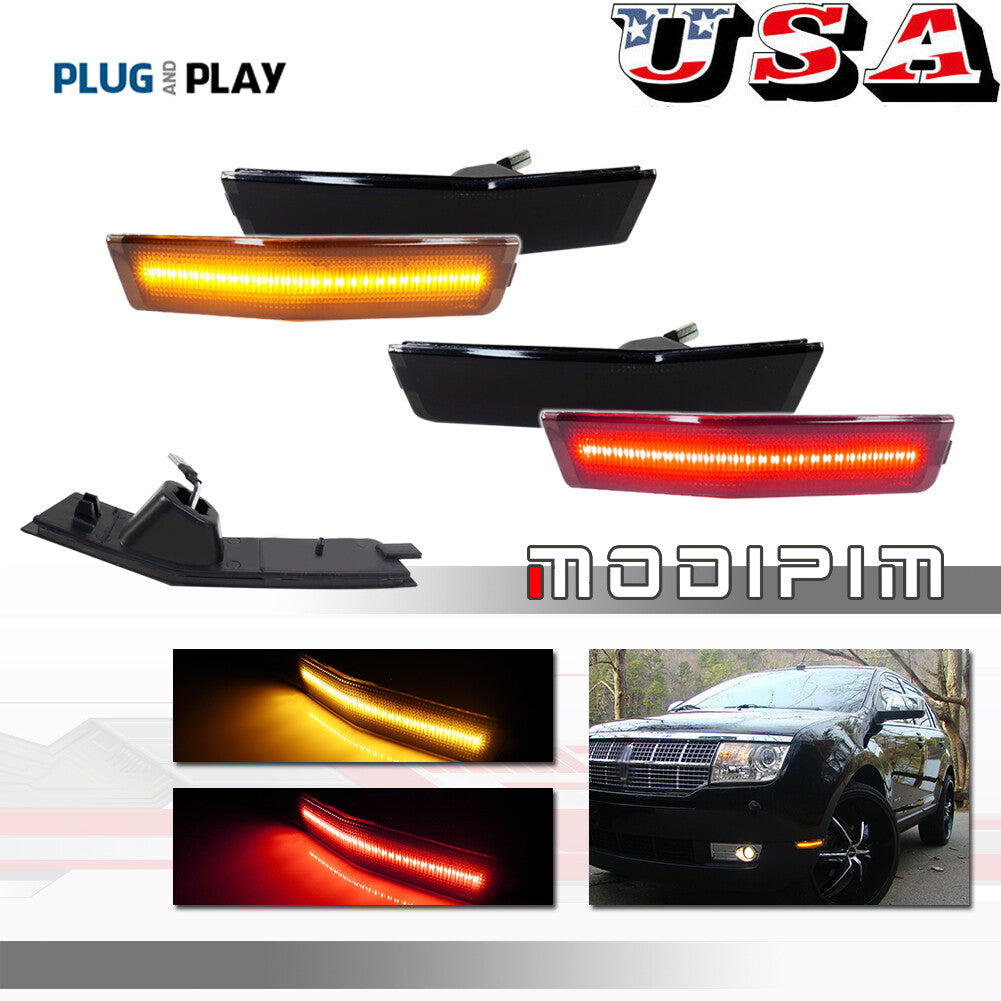 4-Pack Smoke Lens LED Side Marker Lights for 07-10 for Lincoln MKX, Front Amber, Rear Red