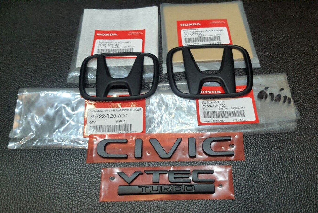 SET MATT BLACK H for CIVIC FE TURBO EMBLEM BADGE FOR REAR for HONDA for CIVIC FE 21-23