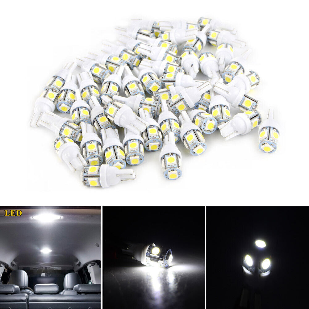 50x Pure White T10 168 194 5050 5SMD LED Interior Dome Map License Light Bulb