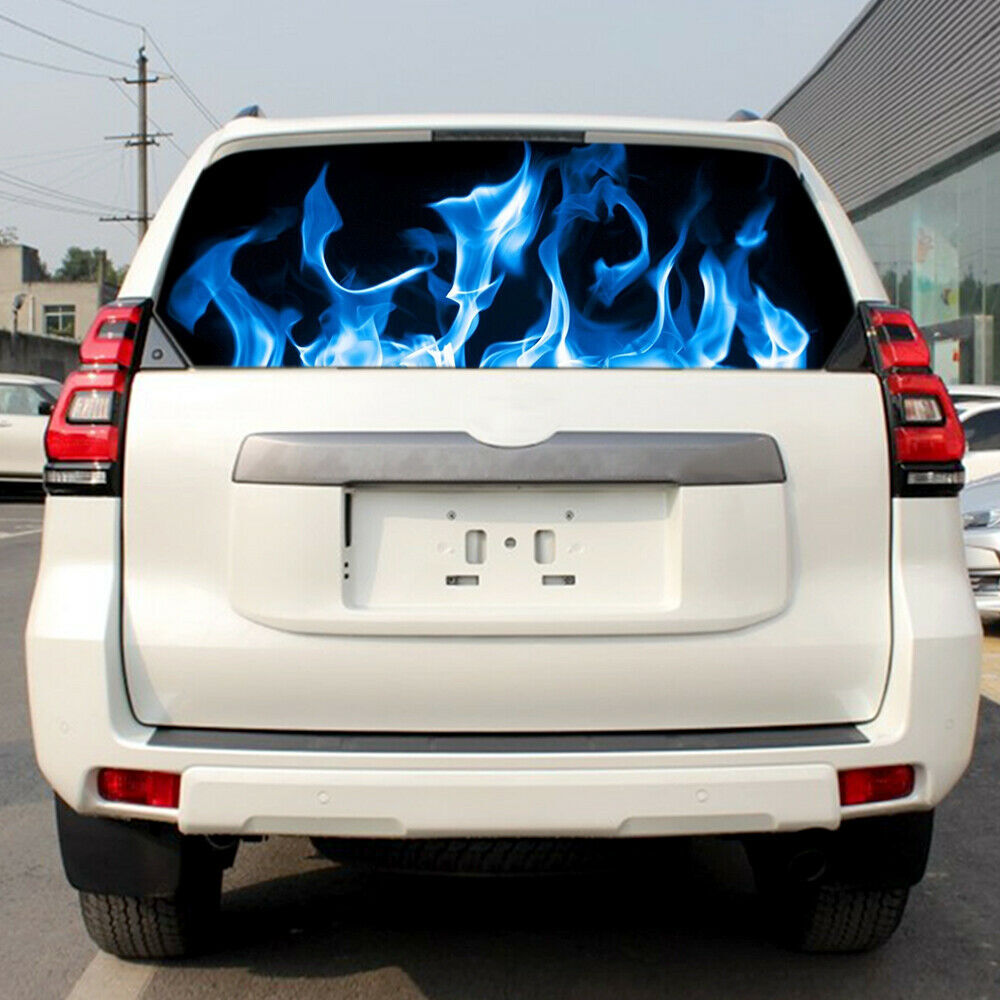 Sticker with burning blue flame for car, truck, suv, rear rear rear window
