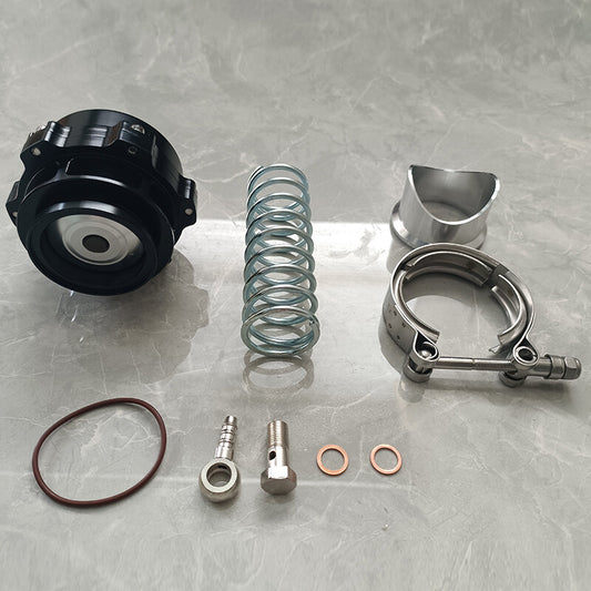 Black 50mm Blow Valve (BOV) with V-band Flange Adapter Clip Spring O-ring Kit