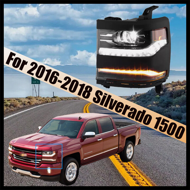 For 2016-2018 Silverado 1500 Left Side Full LED DRL Primed Projector Head Light