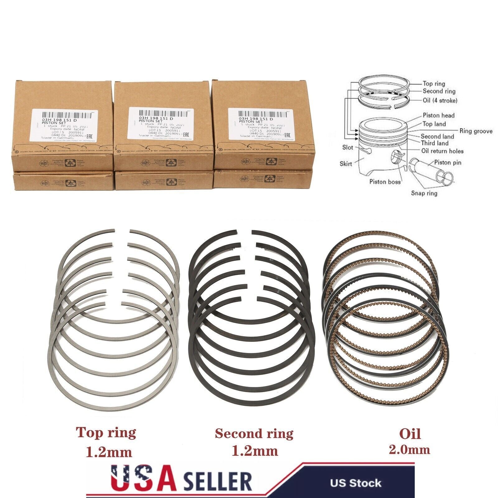 6x Piston Rings Set New Version for VW for Passat CC Touareg for Cayenne 3.6L VR6