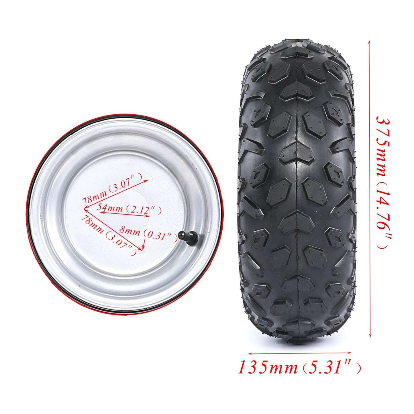2pc 6 inch 145/70-6 Tyre Rim + Wheel Hub Spindle for Mini Bike Go Kart ATV Buggy