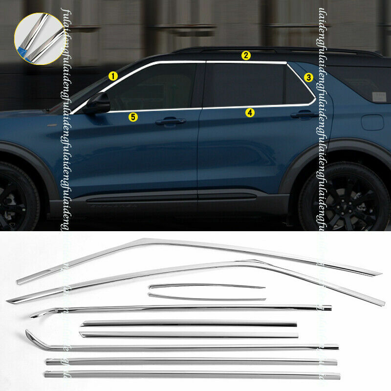 10P for Ford Explorer 2020-2022 Chrome Full Window Sill Molding Strip Cover Trim