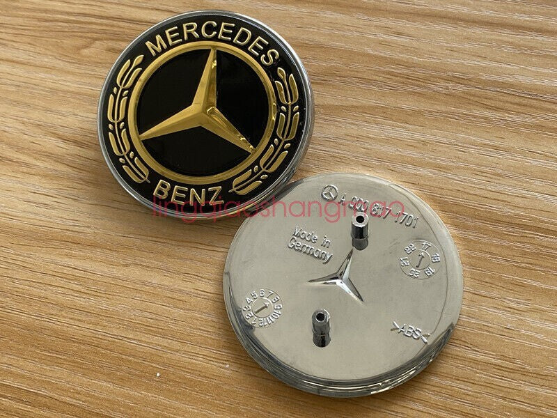 for MERCEDES CLK CLS E ML GL FRONT HOOD BADGE GOLD BLACK EMBLEM