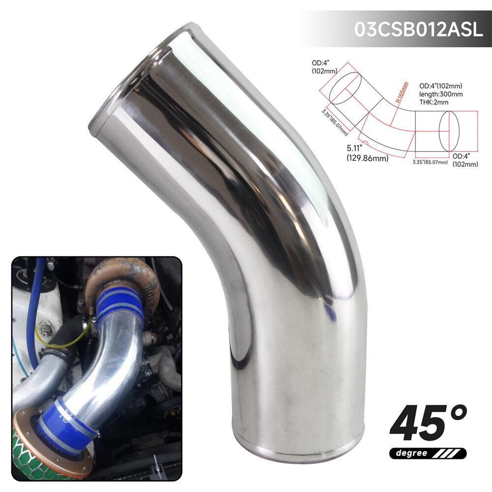 45 Degree 102mm 4 inch Aluminum Intercooler Intake Pipe Piping Tube Hose