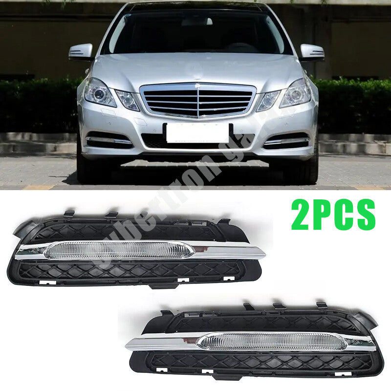2PCS Bumper Set Fog Light Lamp + Grille Trim for Mercedes-Benz W212 E250