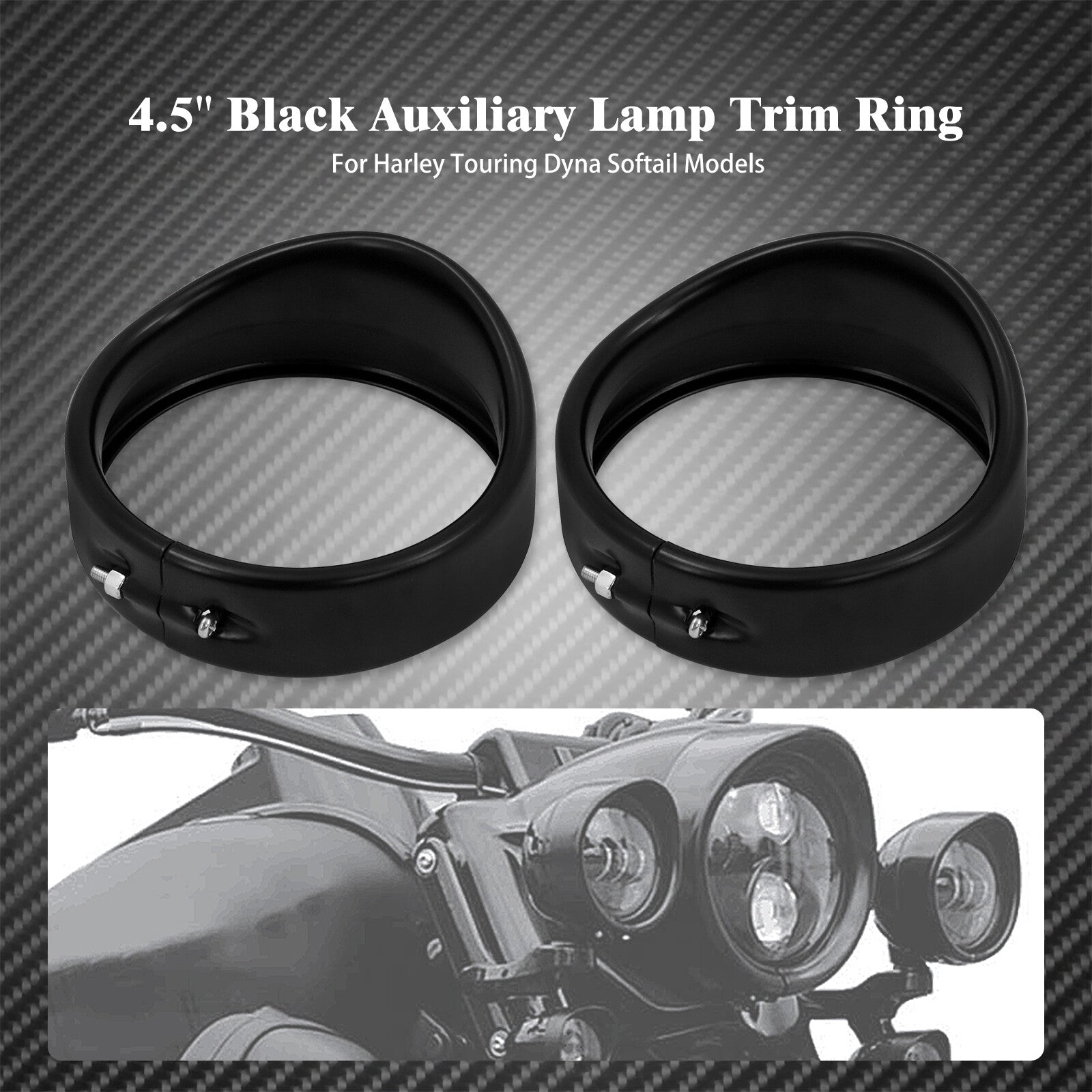 4-1/2 4.5 Auxiliary light Visor Ring Fit for Harley Touring Road Softail Black