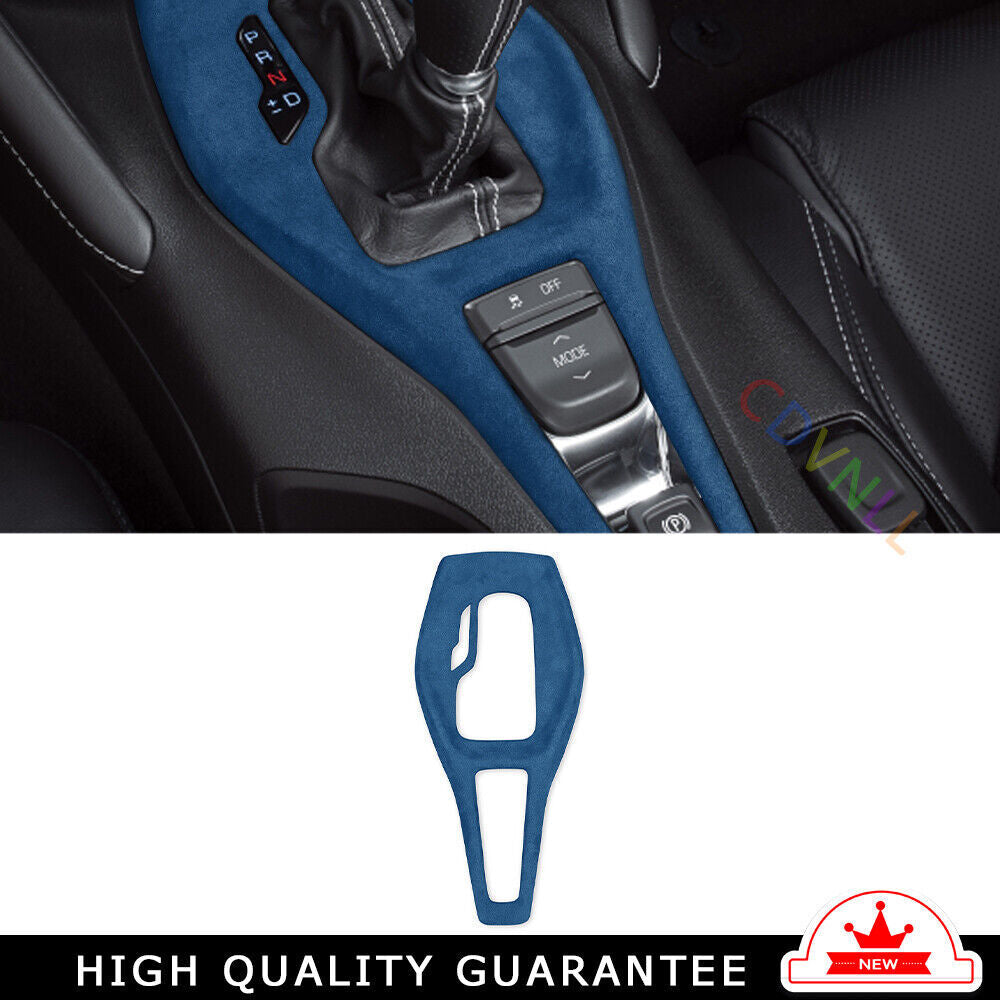 Console Gear Shift Frame Cover Trim Fit for Chevrolet Camaro 2016-20 Blue Suede