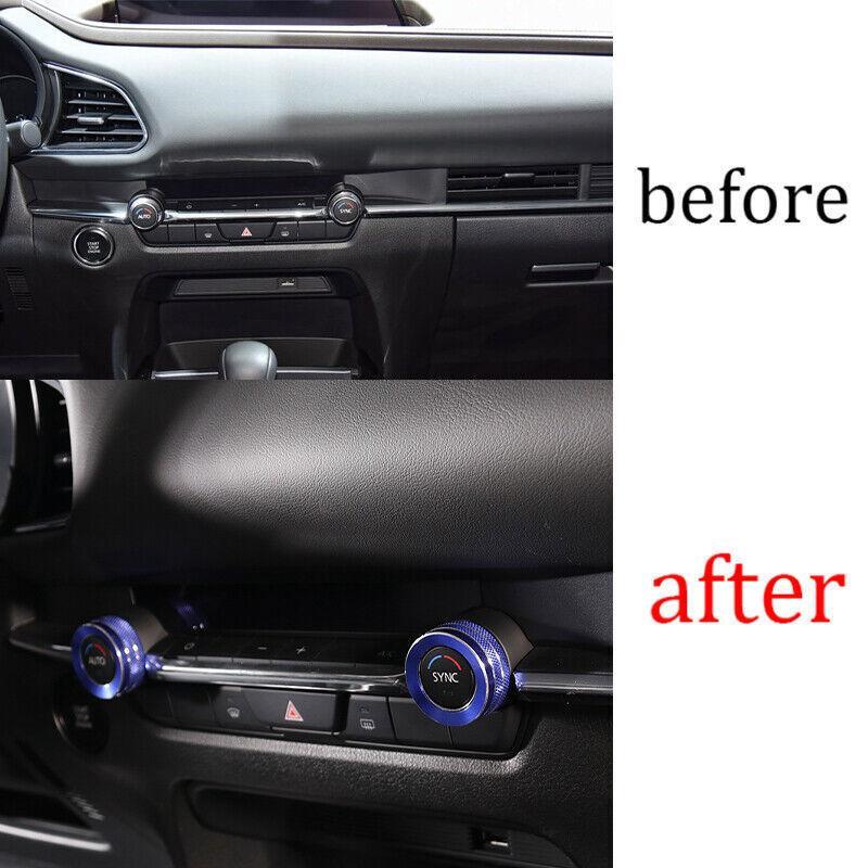 for Mazda CX-30 2020-2022 Blue Aluminum Middle Console AC Knob Cover Trim 2PCS