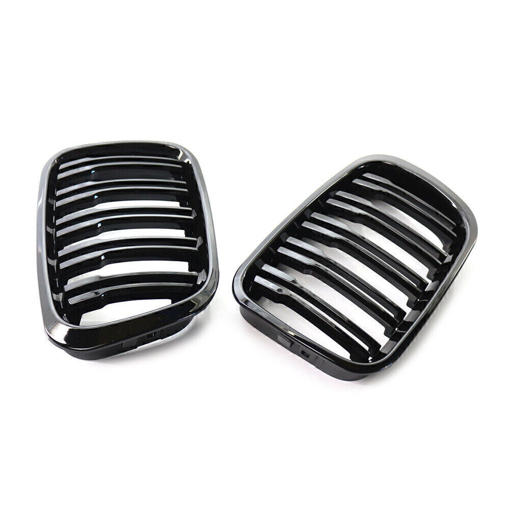 Front Twin Bar Grille Grills for BMW 3 Series E46 1999-2001 4 Door Gloss Black