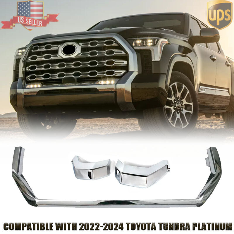 For 2022 23 2024 for Toyota Tundra Platinum Front Bumper Grille Trim Molding Chrome