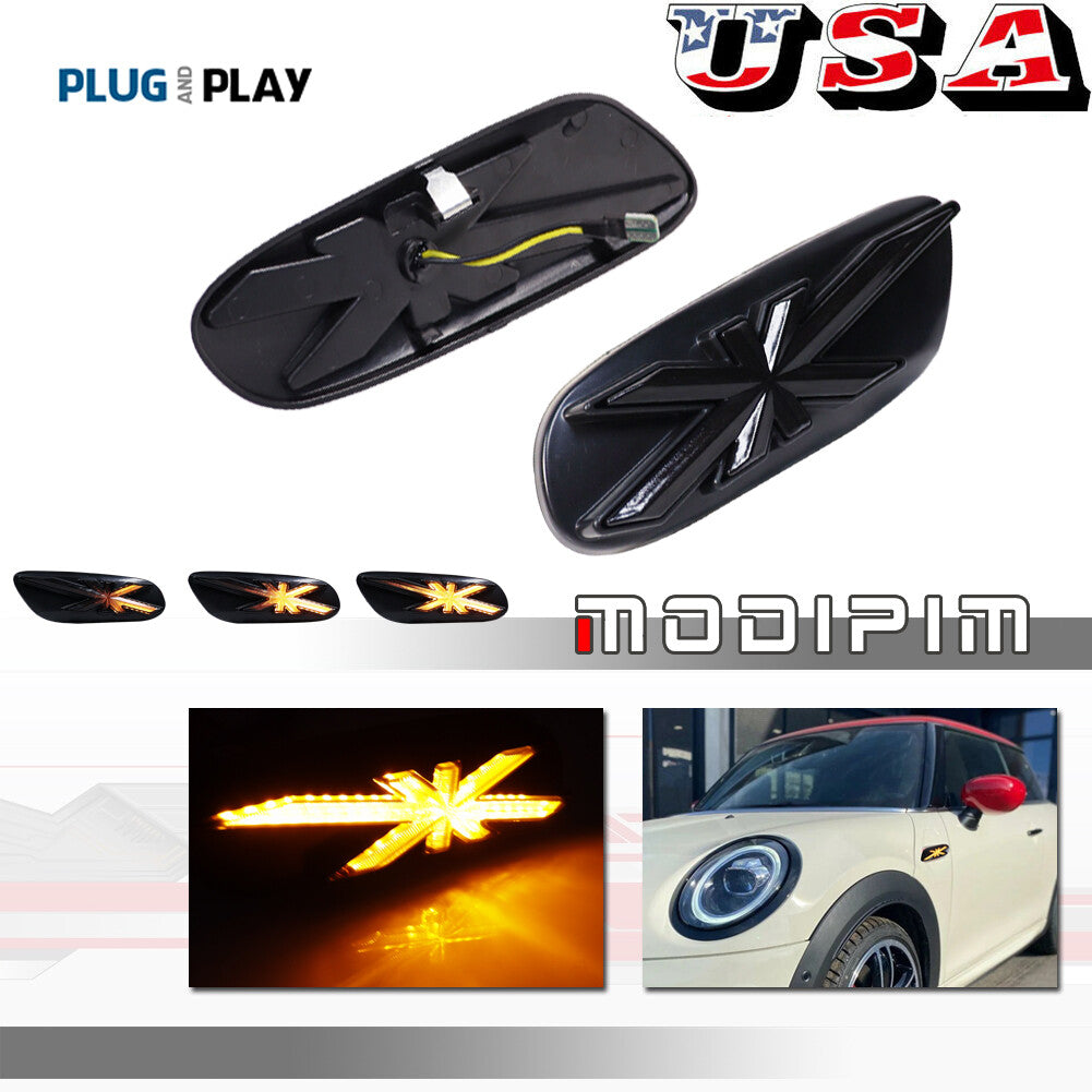 Union Jack Amber LED Front Fender Side Marker Lights for Mini Cooper F55 F56 F57