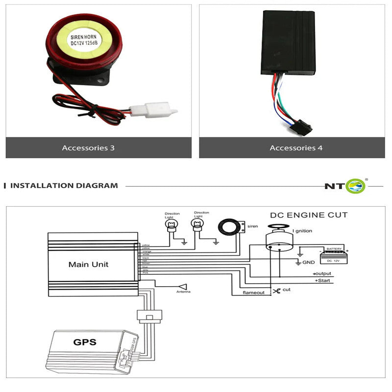 Motorcycle 4G GPS Tracker APP One Way Remote Engine Start Security Alarm System