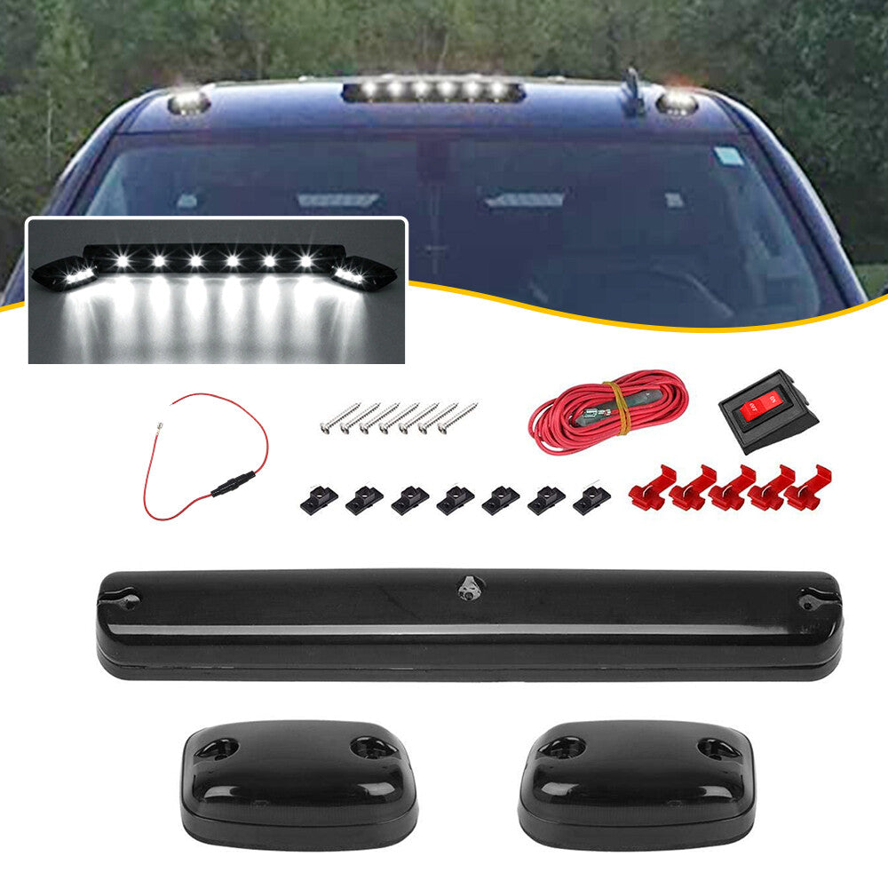 3-Pack Smoke Cab Roof Run LED White Lights for 02-07 for Chevrolet Silverado for GMC for Sierra