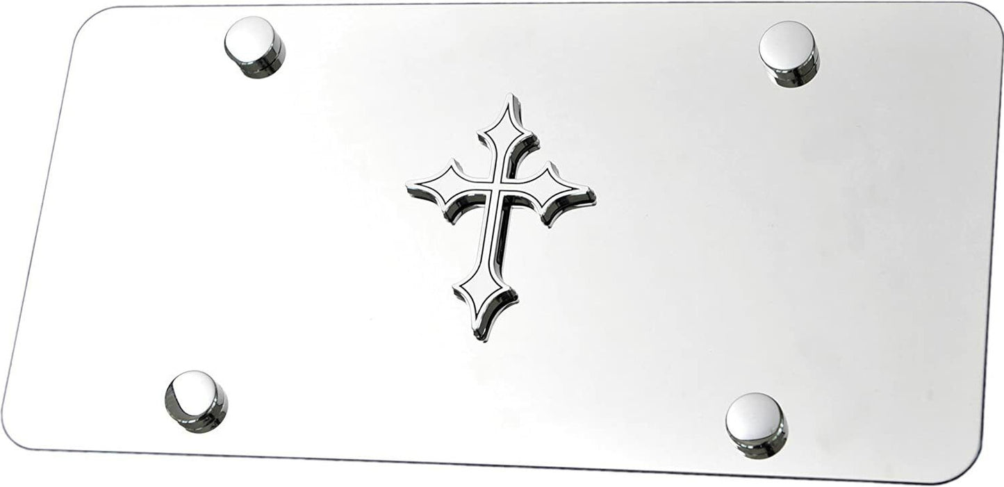 Car license plate frame cover with chrome Christian cross for Cadillac