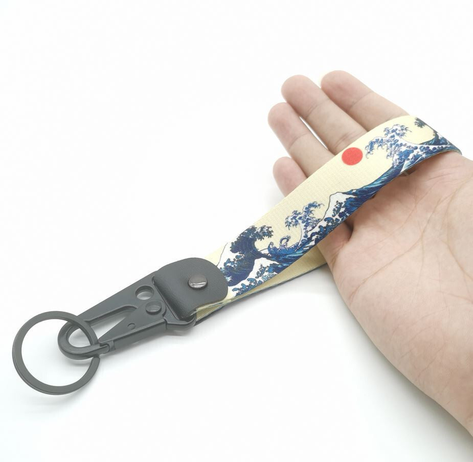 1. Car keychain/ring with lanyard, car accessory, wavy blue, suitable for Mitsubishi .
