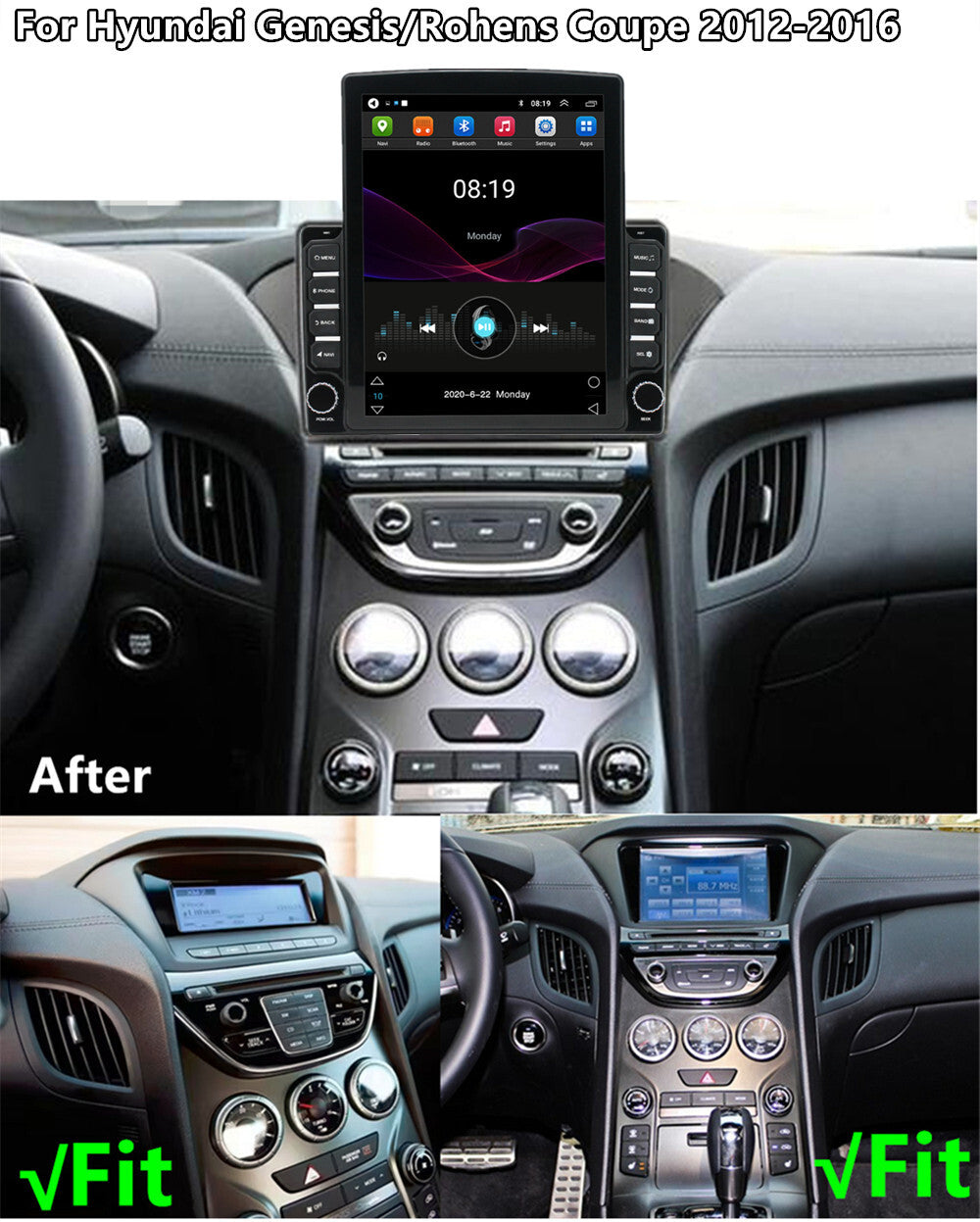 For 2012-2016 for Hyundai for Genesis Coupe Stereo Radio Carplay 9.7 GPS Navi Head Unit