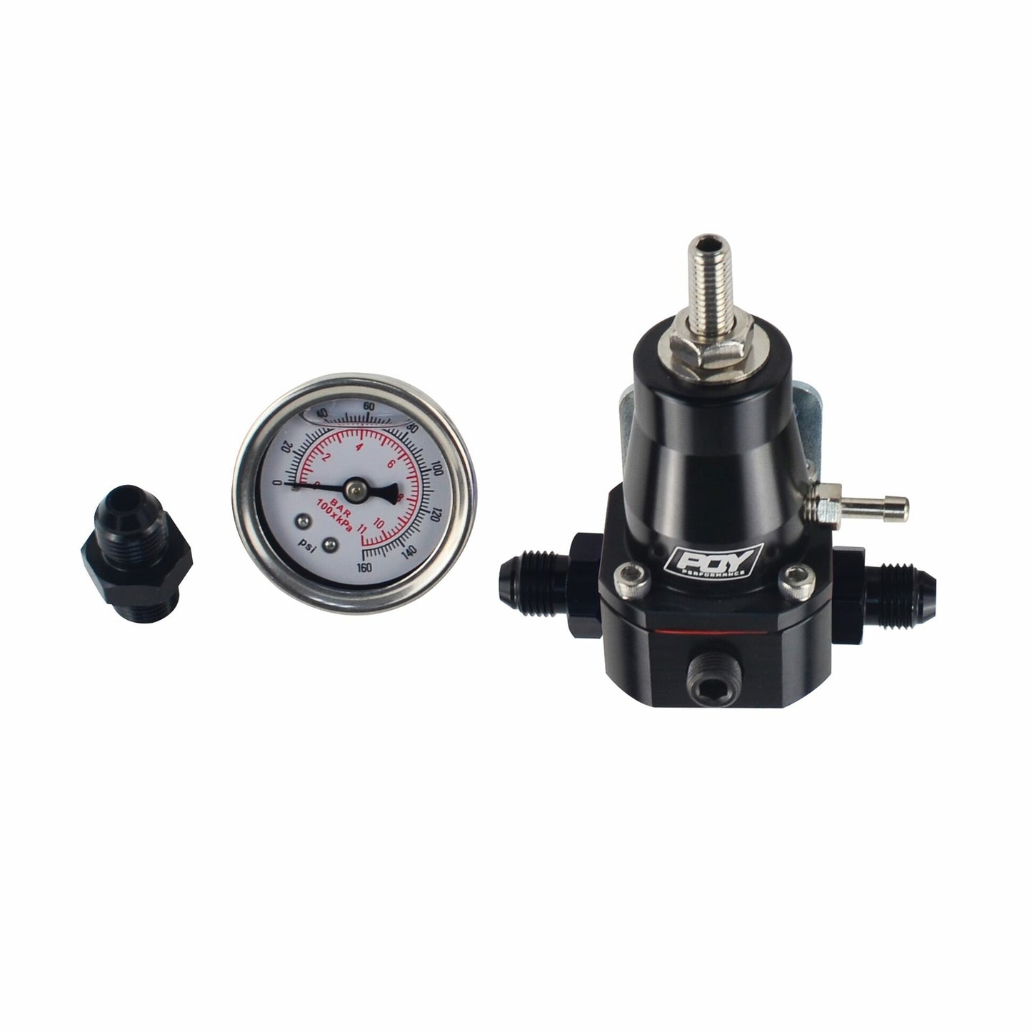 FPR AN6 14-36PSI Fuel Pressure Regulator with Gauge BLACK Aluminum Adjustable