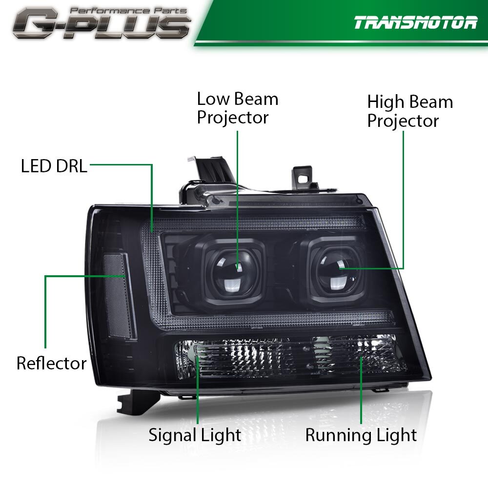 Suitable for 2007-2014 for Chevrolet Tahoe Suburban Smoked LED Projector Headlights