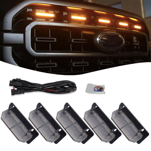 5x Smoke Lens For 2021-2023 for Ford F150 XL/XLT Sport LED Front Grille Light Amber