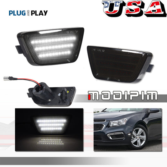 Smoked lens white front bumper side marker lights (pair) for 2011-2015 for Chevrolet for Cruze