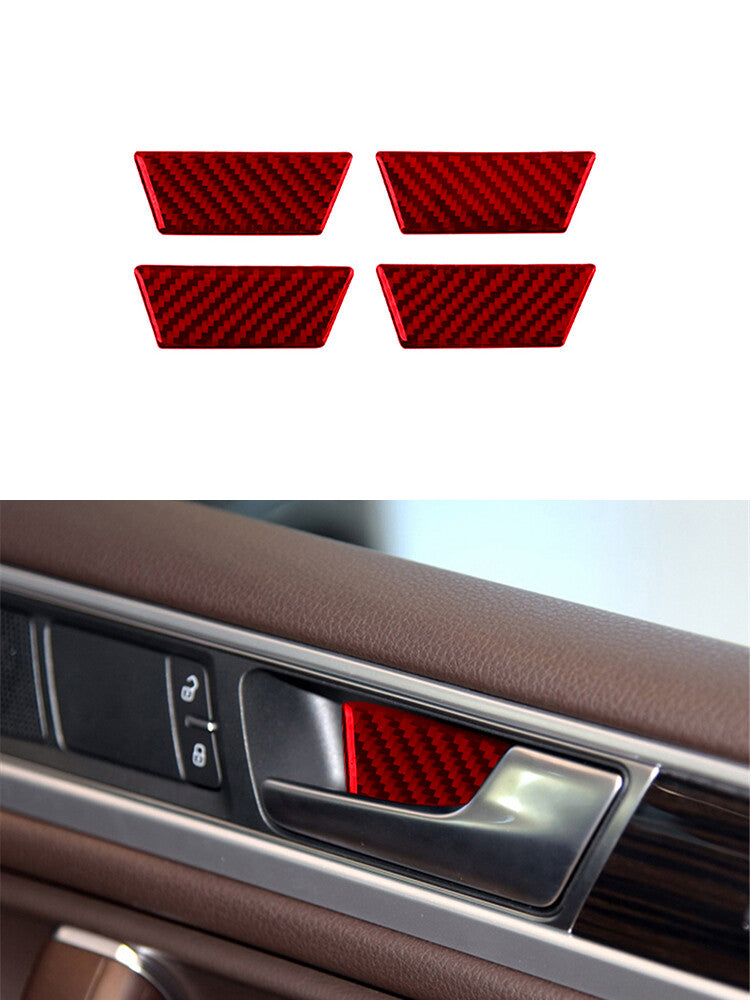 Red 4X Inner Door Handle Trim Cover Decor Carbon Fiber for VW Touareg 2011-2018