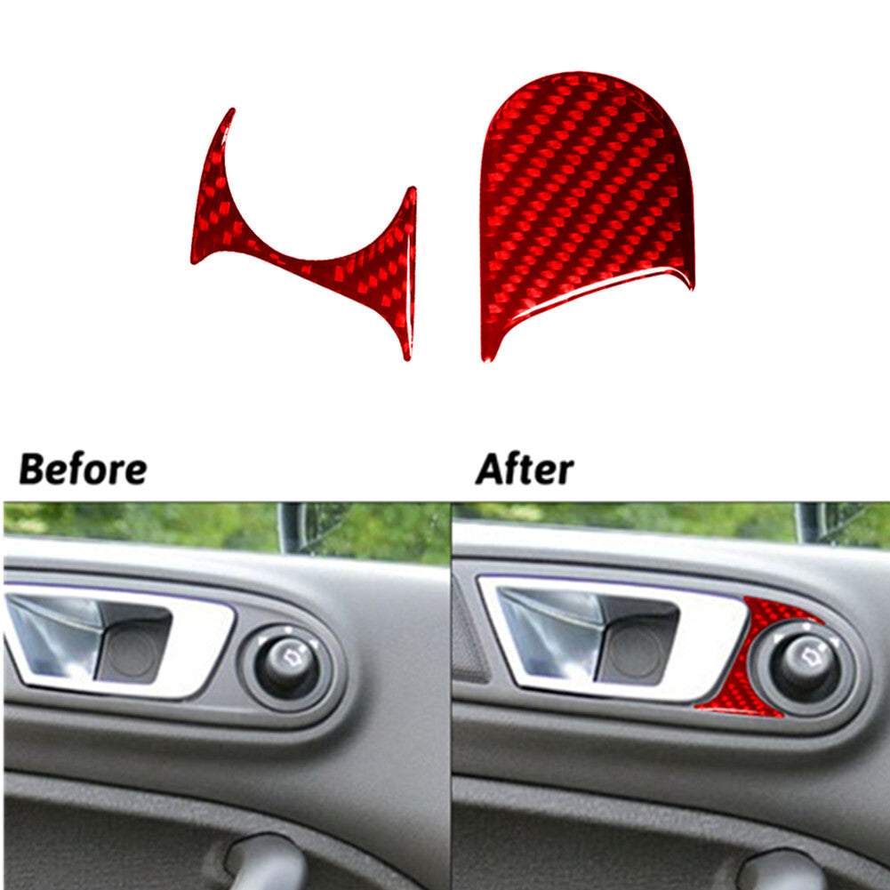 2pcs Red Carbon Fiber Front Door Pull Cover Trim for Ford Fiesta 2011-2015