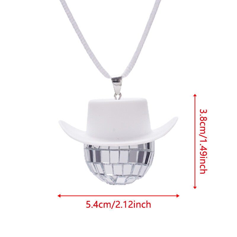 Cowboy Hat Disco Ball Car Ornamen Rearview Mirror Hanging Acessory Rope White