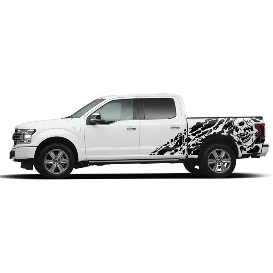 2x Black Skull Decal Vinyl Sticker For Pickup for Dodge 4x4 Off Road for GMC Waterproof