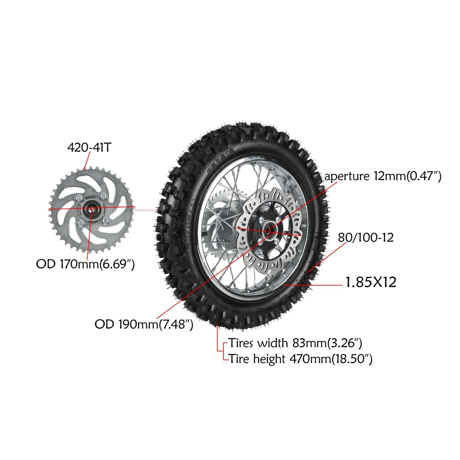 Front fork + rear swingarm + 14-inch + 12-inch wheels (80/100-12, 60/100-14 tires) - Pitbike
