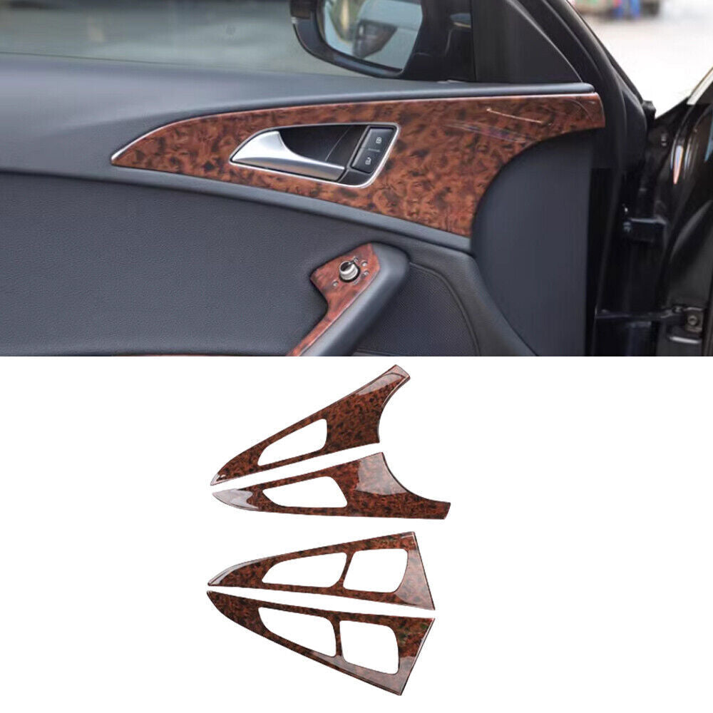 Fit for Audi A6L 2012-18 Agate Wood Grain Inner Door Handle Panel Frame Trim 4P