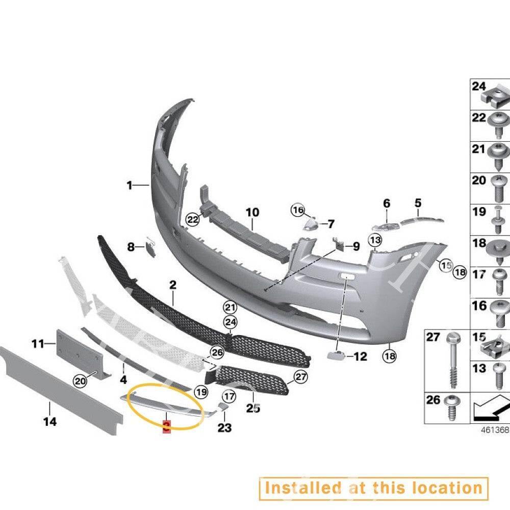 Equipment Manufacturer ( ) kit for 2020 for Rolls-Royce Wraith Front Bumper Chromie Strip: 51117442239 240