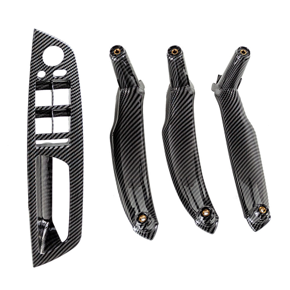 4x Inner Door Pull Handle Trim Cover Fit for BMW X5 E70 X6 E71 E72 Carbon Fiber LHD