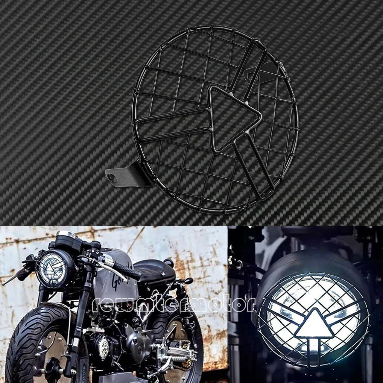 6.3 Motorcycle Front Black Headlight Stripe Grill Mesh Lattice Grid Cover Mount