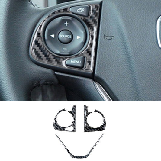 3Pcs Carbon Fiber Steering Wheel Button Trim for Honda CRV CR-V 2012-2016 Type A