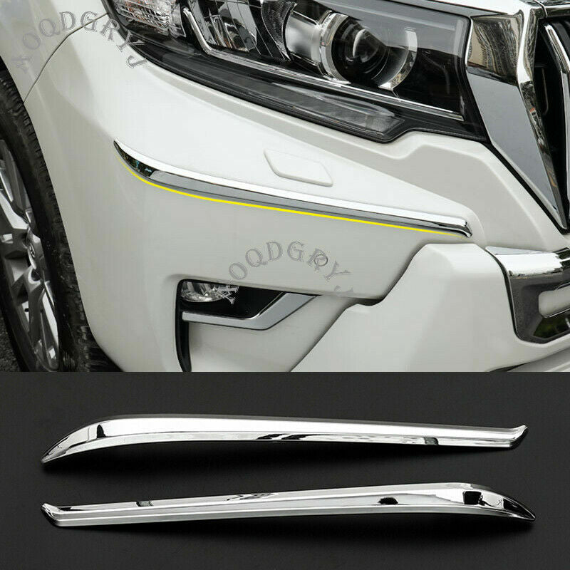 Chrome Front Corner Bumper Molding Trim Strips for Toyota Prado FJ150 2018-2021