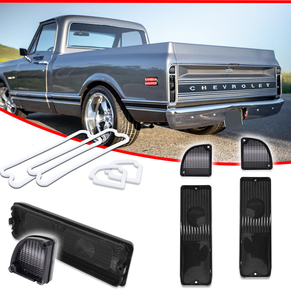 Pair w/ Gaskets Pickup Tail Light Housing Smoked for 1967-1972 for Chevy for GMC Truck